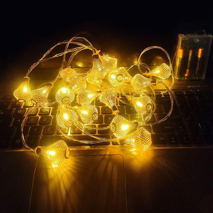 Moroccan Lantern String Lights Battery Powered 10Ft Fairy Lantern Lights 20 LED Golden Raindrop Lights, Warm White String Lights for Outdoor, Patio, Garden, Tent, Bedroom, Party, Wedding, Xmas Decor