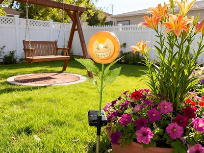 Personified Bobble Face Wind Spinners Sunflower Solar Light Outdoor with Funny Smiling Eyes Face - Garden Decor, Waterproof Auto-On/Off Pathway, Lawn, Yard Stake Light for Decorations - Single Pack