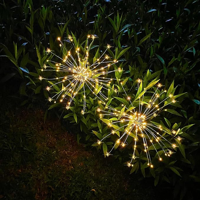 JJGoo Solar Firework Lights, 2 Pack 135 LEDs 2 Lighting Modes Solar Garden Lights Outdoor Waterproof for Yard Patio Walkway Pathway Party Wedding Christmas Decorative - Warm White