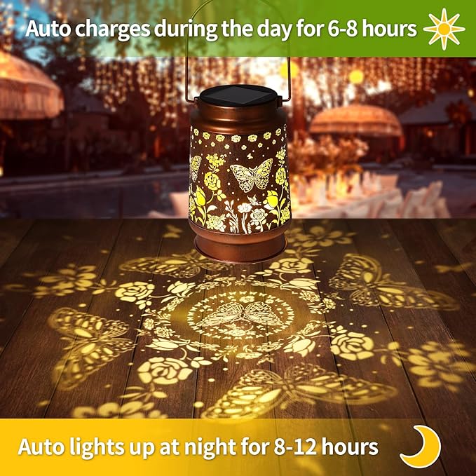 Solar Lanterns Outdoor Waterproof Garden Decor Christmas Gifts for Women Mom Birthday Gifts Ideas Metal Bird Decorative LED for Patio Pathway Landscape Walkway Terrace Balcony Lawn Yard (Butterfly)