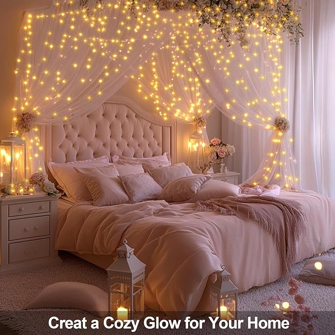 2 Pack Fairy Lights Battery Operated, 200 LED 66Ft Silver Wire Twinkle String Light 8 Modes Auto Timer Mini Christmas Fairy Lights for Bedroom Wedding Decor (Warm White)