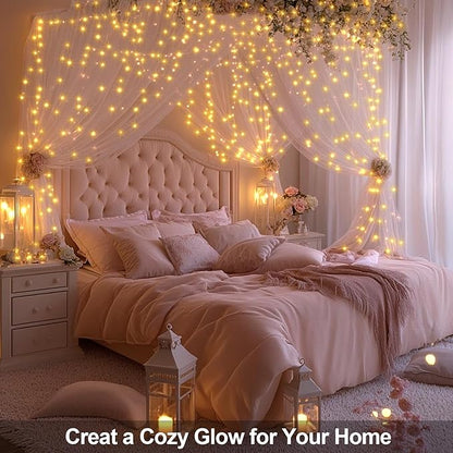 2 Pack Fairy Lights Battery Operated, 200 LED 66Ft Silver Wire Twinkle String Light 8 Modes Auto Timer Mini Christmas Fairy Lights for Bedroom Wedding Decor (Warm White)