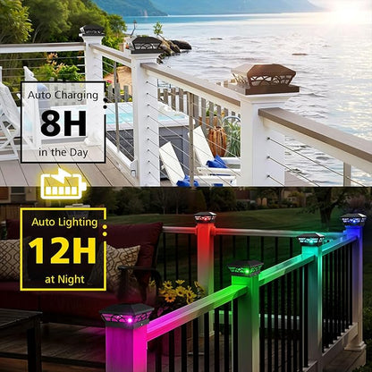 T-SUN Solar Post Cap Lights 6 Pack – Outdoor Waterproof RGB Color Changing Light for 3.5x3.5 4x4 5x5 5.5x5.5 Wood/Vinyl Fence Posts, Solar Deck Lights for Patio, Garden, Porch