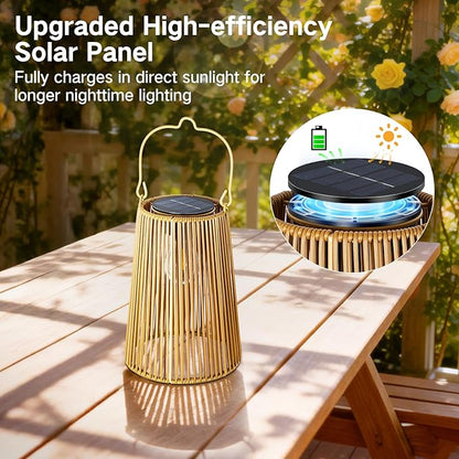 2 Pack Solar Lanterns Outdoor Waterproof, Hanging Rattan Woven Solar Lights with Auto On/Off, Decorative Gifts for Garden, Yard, Patio, Tree, Porch, Lawn, Pathway & Outside Tabletop Decor