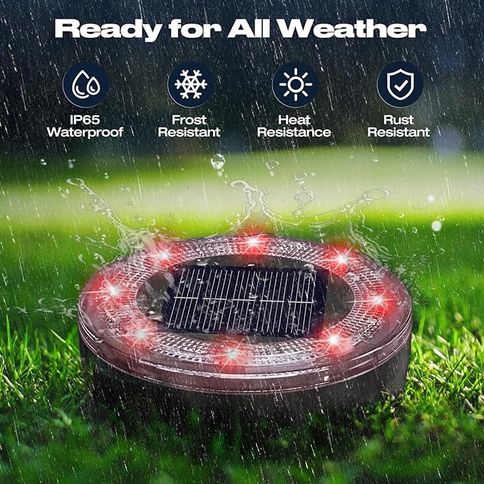 Mini Solar Ground Lights, 12 Pack Solar Lights Outdoor Waterproof, Upgraded LED Flat Landscape Lighting for Outside Pathway Garden Patio Yard Driveway,Red
