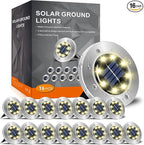 16-Pack Solar Ground Disk Lights, Warm White Waterproof LED