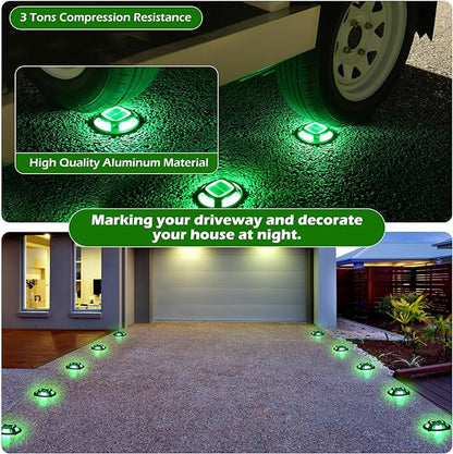 AGPTEK Solar Driveway Lights Outdoor 12 Pack, 2 Color Modes LED Deck Dock Marine Waterproof Security Marker Lights for Step Sidewalk Stair Garden Pathway Walkway Yard(Green/Red)