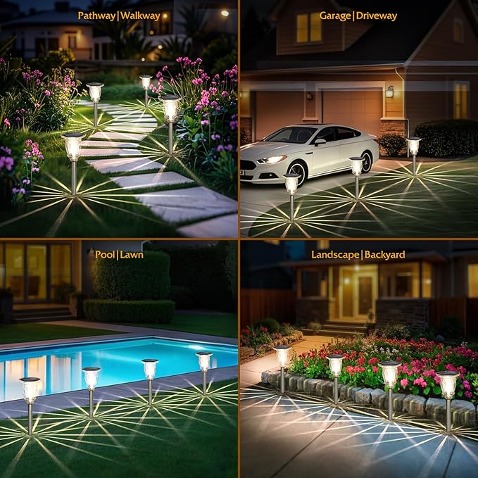 Solar Pathway Lights Outdoor 2 Pack, Warm White Glass and Stainless Steel Tungsten Heavy Duty Garden lights, 17.3" Waterproof & Solar Powered outdoor Light, Walkway Light, for Driveway Lawns Landscape