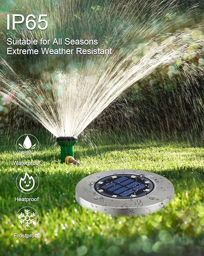 Solar Flat Disk Lights 8-Pack, Waterproof Landscape
