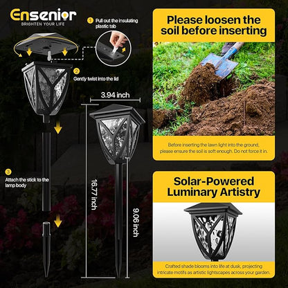 Ensenior Solar Lights Outdoor, 3000K LED Solar Garden Lights for Pathway Yard Patio Walkway Planter Walkway Landscape Lighting, IP65 Waterproof, Energy-Efficient Landscape Lighting, 8-Pack