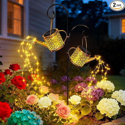 2 Pack Solar Watering Can, Metal Solar Lights Outdoor Waterproof, Hanging Lantern Decoration for Yard Outside Patio Lawn, Gardening Gifts for Women Mom Grandma