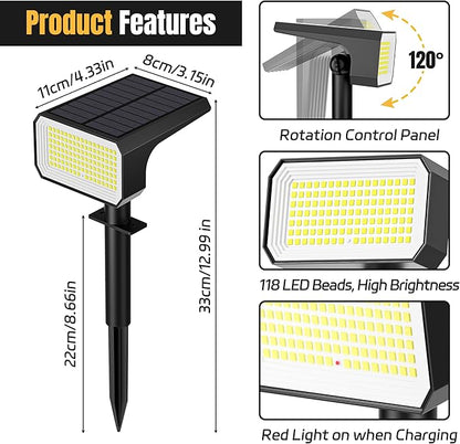 Solar Spot Lights Outdoor, [6 pack/118 LED] 4 Modes Auto On/Off Solar Landscape Spotlights, Ip67 Waterproof Solor Powered Pathway Lights for Outside Yard Garden Walkway Tree Patio (Cool White)