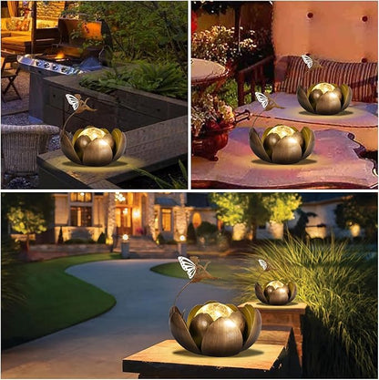 MUMTOP Fairy Garden Solar Lights Outdoor Decor, Waterproof Lotus Solar Outdoor Lanterns Fairy Glass Crackle Globe Lotus Flower Tabletop Lamp for for Patio Pathway Yard Garden Decor