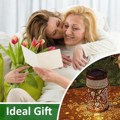 2 Pack Solar Lantern Outdoor Waterproof, Metal Butterfly, Hummingbirds, Dragonflies, Frogs, Turtles, Flowers, Mushrooms, Garden Decor for Yard, Patio, Lawn, Porch, Backyard, Christmas Gifts for Women