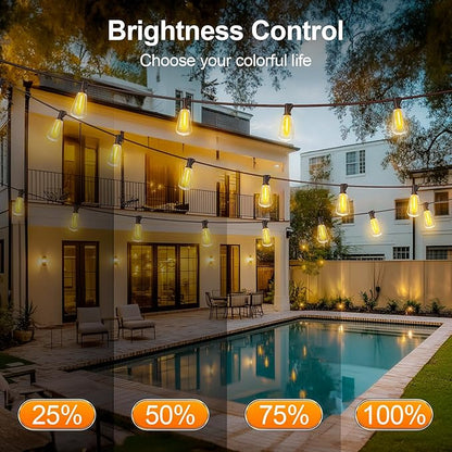 Outdoor String Lights, 200ft Waterproof ST38 Shatterproof Bulb Patio Lights, Remote Control, Backyard & Gazebo Hanging Lights
