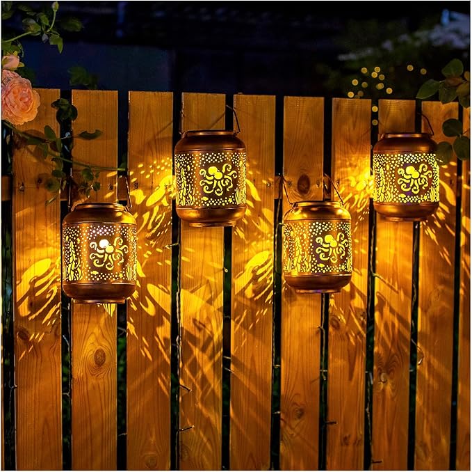 Garden Solar Lantern Set, Rustic Backyard Lighting