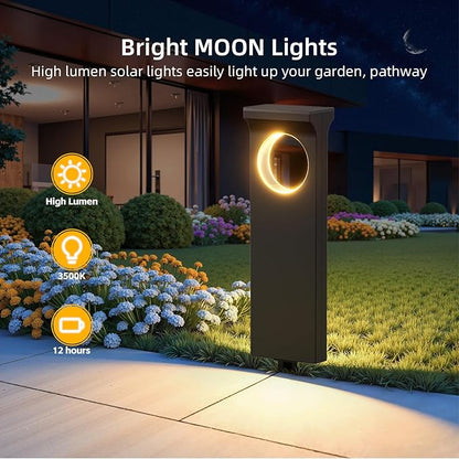 Solar Pathway Lights Outdoor: 6 Pack Unique Solar Lights Outdoor Waterproof - Bright Moon Pattern Auto On/Off Garden Light for Yard Patio Porch Lawn Path Walkway Driveway Outside Decor Lighting