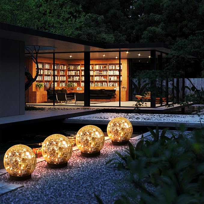 Solar Globe Lights Outdoor Waterproof-Solar Balls-Solar Garden Lights-Orbs for Outside 6 Pack Cracked Glass Ball for Lawn Patio Yard Backyard Decorations