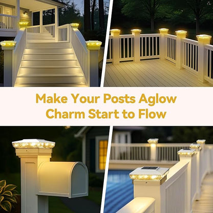 Solar Post Cap Lights, 16-Pack Upgraded Outdoor Deck Fence Post Solar Lights for 4x4 5x5 Wood/Vinyl Posts, IP65 Waterproof, 10-12 Hours Warm/Cool White Glow for Garden/Patio/Porch - White