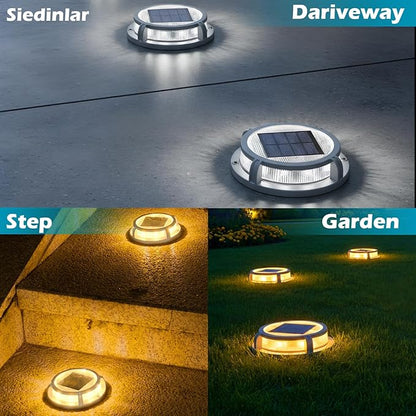 SIEDiNLAR Solar Deck Lights Outdoor 2 Modes 16 LEDs Dock Light Driveway Markers Solar Powered Waterproof for Ground Step Pathway Walkway Stair Garden Road Yard 12 Pack (Cool White/Warm White)