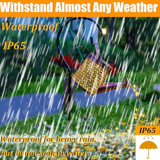 Solar Lanterns Outdoor Waterproof,Metal Watering Can Garden Decor Ornaments,Yard Art Hanging Path Lights,Outside Patio Decorations,Gardening Birthday Gifts for Mom Grandma Women,with Hook, Large