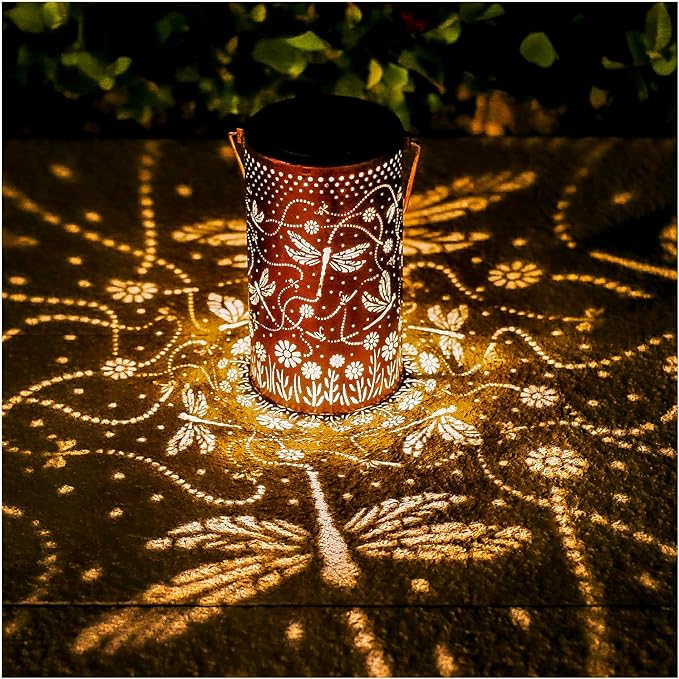 Dragonfly Solar Lanterns Outdoor Waterproof Hanging Solar Lights Dragonfly Gifts for Women Men Mom Metal Decorative LED Lanterns for Yard, Patio, Lawn, Pathway, Landscape, Garden Decor
