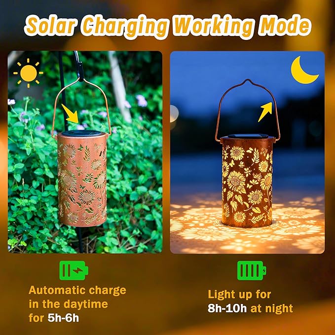 Birthday Gifts for Women Mom Grandma, Sunflower Solar Lanterns Outdoor Waterproof, Hanging Solar Lights for Yard, Patio, Porch, Garden Decor