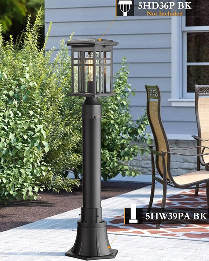 Outdoor Post Light Pole with Base, HWH Outside Lamp Post Accessories, Black Aluminum Mounting Pole and Base for Exterior Pathway Patio Garage Yard Garden, 5HW39PA BK