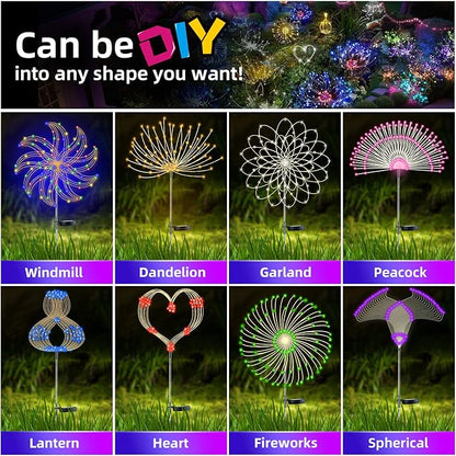 4 PCS Solar Firework Light, Outdoor Solar Garden Decorative Lights 120 LED Powered 40 Copper Wires String DIY Landscape Light for Walkway Pathway Backyard Christmas Decoration Parties (Colorful)