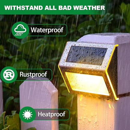 JSOT 12 Pack Solar Lights Outdoor Waterproof for Stairs - Solar Deck Lights Stainless Steel Step Fence Patio Post Wall Lamp for Garden Pathway Walkway LED Decor Light(Warm Light)