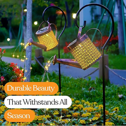 Solar Watering Can, Outdoor Solar Garden Lights,Garden Decor, Hanging Lantern Waterproof,Metal Solar Waterfall Lights for Yard Patio