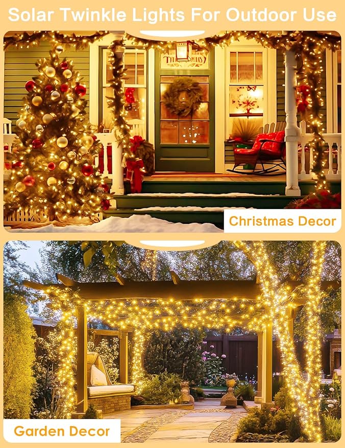 2-Pack 200 LED Christmas Fairy Lights, 8-Mode Waterproof