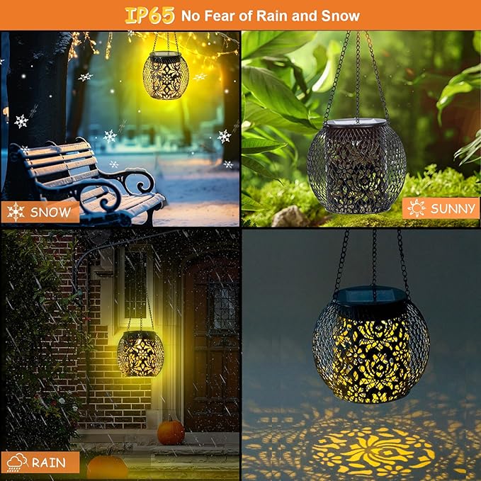 Solar Lanterns Outdoor Waterproof, Hanging Solar Lights Outside Garden Decor, Metal Solar Garden Lights Patio Decor for Yard, Solar Powered Lanterns Decorative for Porch Balcony Backyard Fence