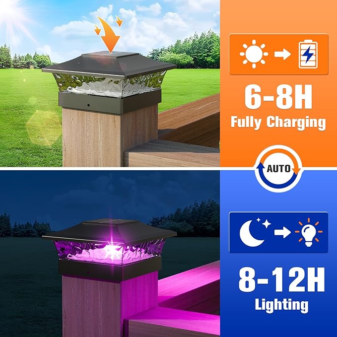 4-Pack Solar Post Cap Lights, RGB Waterproof
