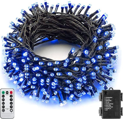 Halloween String Lights 33Ft 100LED Blue Fairy Lights for Indoor Outdoor Waterproof Remote Timer Black Wire String Lights for Hanging Garden Party Holiday Halloween Décor