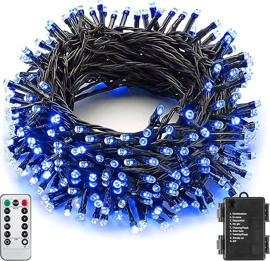 Halloween String Lights 33Ft 100LED Blue Fairy Lights for Indoor Outdoor Waterproof Remote Timer Black Wire String Lights for Hanging Garden Party Holiday Halloween Décor
