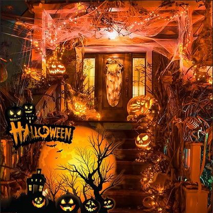 Orange Halloween String Lights Outdoor 100LED Battery Operated Fairy Lights with Waterproof Remote Timer for Garden Party Holiday Thanksgiving Day Halloween Décor