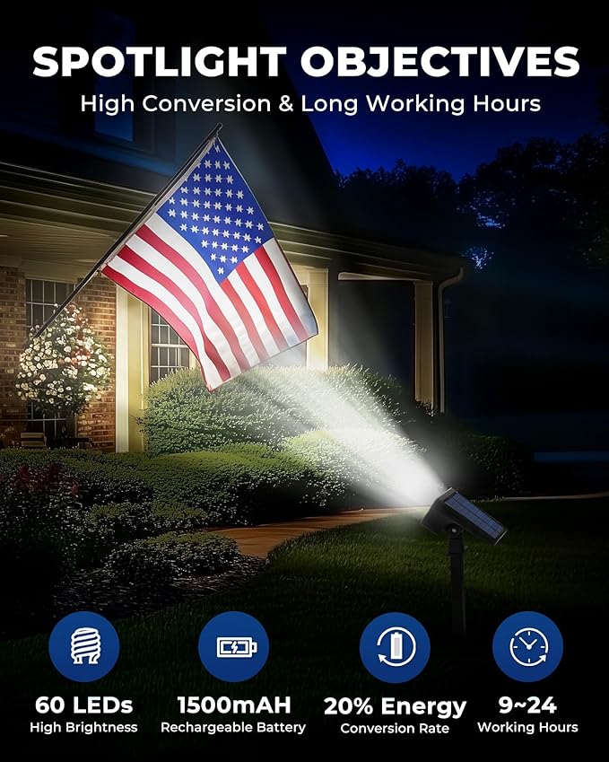60 LED Solar Garden Spotlights 4-Pack, LED