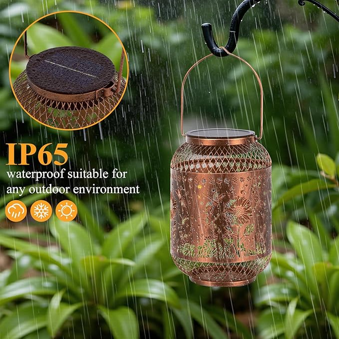 Vaukki Solar Lantern Outdoor Waterproof, Dragonfly Garden Decor Birthday Gifts for Women Friendship Mom Grandma Sister, Metal Hanging Solar Lights for Outside, Patio, Yard, Backyard, Porch, Pathway