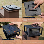 Black Solar Patio Post Lights, Outdoor LED Caps