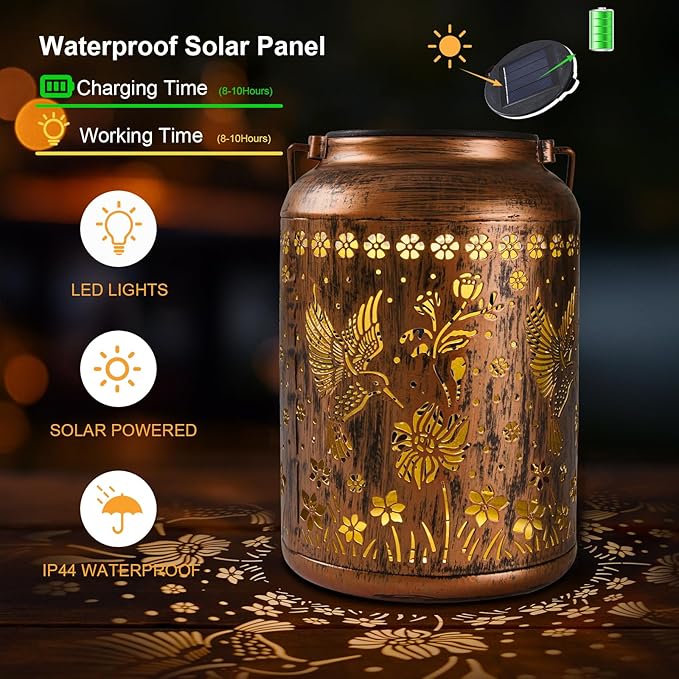 Hummingbird Lantern Solar Outdoor, Chrismas Gifts, Solar Light Outdoor Waterproof LED Decorative Garden for Lawn, Landscape, Patio, Porch Hanging Lantern for Women, Ladies, Mom, Grandma