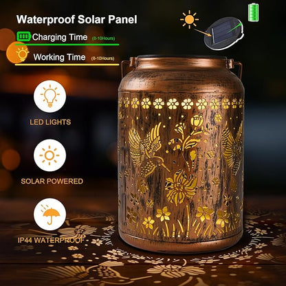 Hummingbird Lantern Solar Outdoor, Chrismas Gifts, Solar Light Outdoor Waterproof LED Decorative Garden for Lawn, Landscape, Patio, Porch Hanging Lantern for Women, Ladies, Mom, Grandma