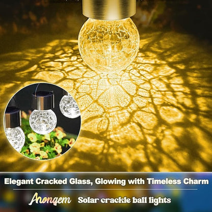 Solar Hanging Lanterns Outdoor: 12 Pack Cracked Glass Ball Lights with Hook - Waterproof Warm White Fairy Globe Lighting Yard Tree Ornaments - Gardening Gifts for Mom Grandma