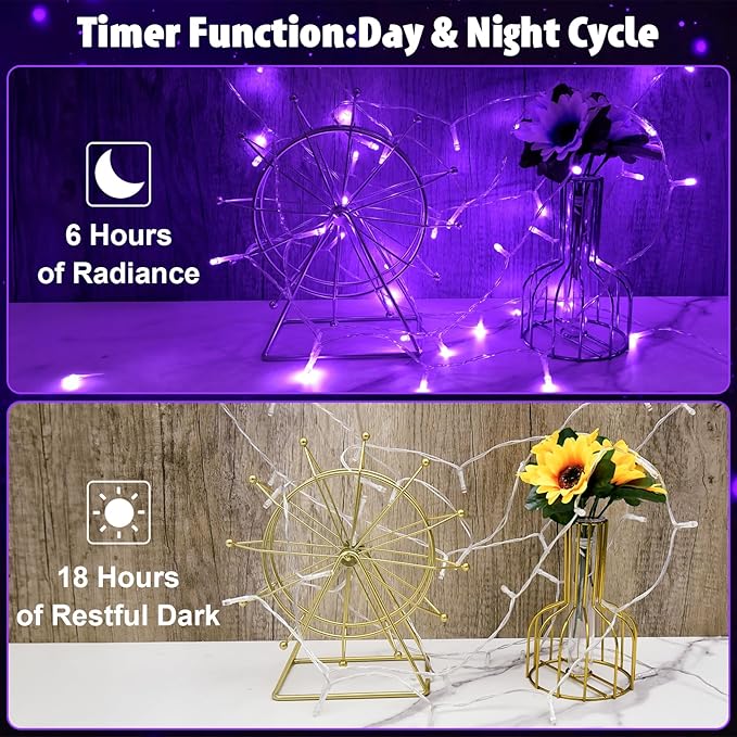 String Lights Outdoor Waterproof 9.8ft 30 LED, Purple Fairy Lights Battery Operated with Timer Clear Wire for Indoor & Outdoor Christmas Halloween Decorations Garland Party Garden 2 Packs
