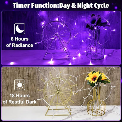 String Lights Outdoor Waterproof 9.8ft 30 LED, Purple Fairy Lights Battery Operated with Timer Clear Wire for Indoor & Outdoor Christmas Halloween Decorations Garland Party Garden