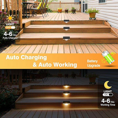 Solar Stair Lights Outdoor Waterproof, 8 Pack Solar Step Lights for Outside Warm White Deck Lighting for Step, Stair, Porch, Railing, Patio, Yard, Front Door, Sidewalk, Poolside, Balcony
