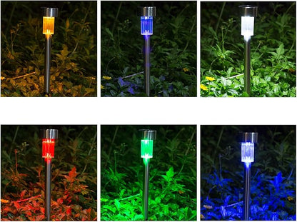 Solar Lights Outdoor - Garden Landscape Pathway Lights for Lawn Patio - Stainless Steel, 12 Pack (6 Colors)