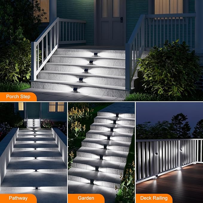 12-Pack Cool White Deck Solar Lights, Waterproof LED
