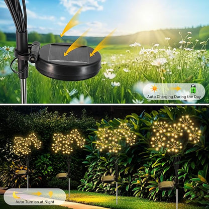 Solar Garden Lights 6 Pack Waterproof Swaying Starburst Light Solar Outdoor Lights for Yard Patio Walkway Pathway Party Wedding Decoration, Unique Gifts for Women, Warm White
