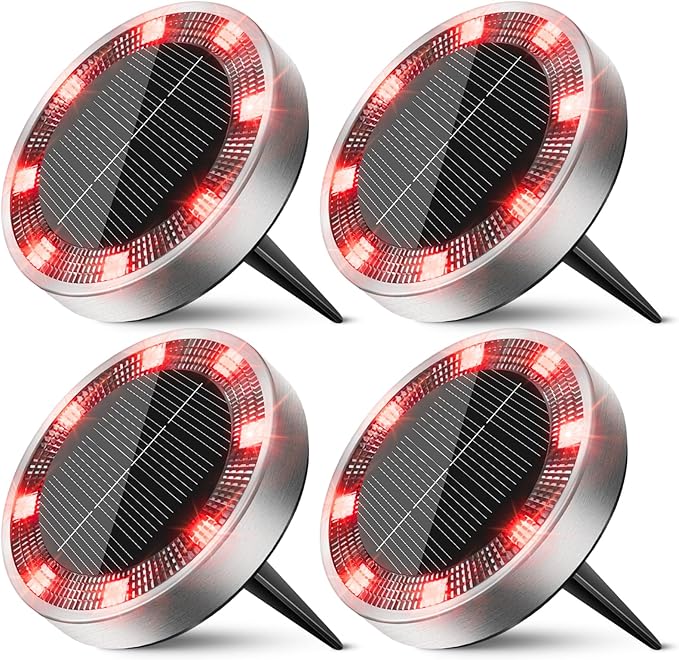 Solar Flat Disk Lights 4-Pack, Waterproof Walkway
